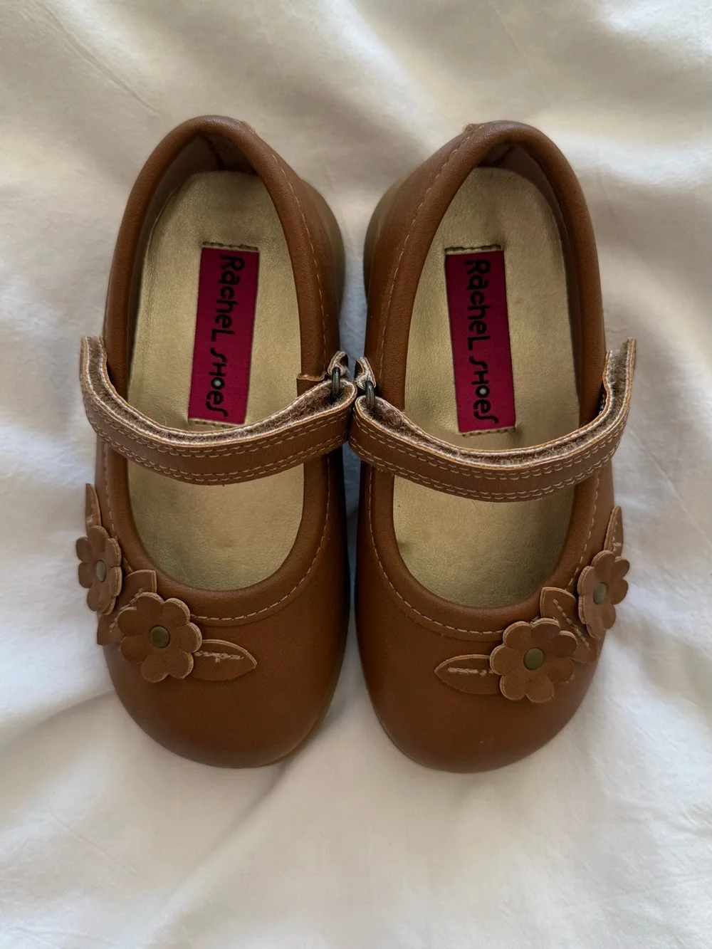 Rachel Shoes Flower Mary Jane Flats Cognac Brown Toddler Size 7M